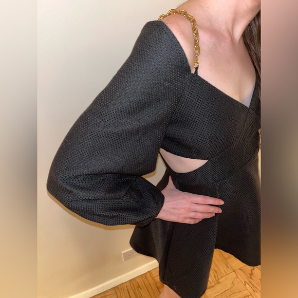 Line & Dot Black Dress w/ gold chain straps and cut outs - Picture 3 of 6